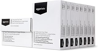 Многоцелевая бумага для копирования и печати Amazon Basics, 9 кг, формат 8,5 x 11 дюймов, 8 пачек (4000 листов), яркость 92%, белый цвет.