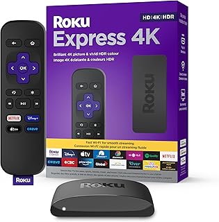 Roku Express 4K 2022 | Медиаплеер для потоковой передачи HD/4K/HDR с плавной беспроводной передачей и пультом дистанционного управления Roku Simple Remote с управлением телевизором, в комплекте высококачественный HDMI-кабель