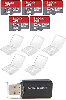 Флеш-карты SanDisk Ultra 32 ГБ Micro SD SDHC (5 шт.) UHS-I Class 10 SDSQUAR-032G-GN6MN, оптовая партия, в комплекте с 5 пластиковыми футлярами и кардридером Everything But Stromboli.
