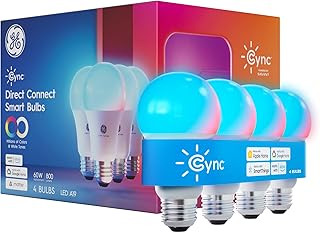 Умные светодиодные лампы Cync GE A19, меняющие цвет, для украшения комнаты, совместимы с Alexa и Google Home, совместимы с Matter, светодиодные лампы для спальни, миллионы цветов и оттенков белого (комплект из 4 штук)