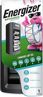 Универсальное зарядное устройство Energizer Recharge для никель-металлгидридных аккумуляторов типов AA, AAA, C, D и 9 В.
