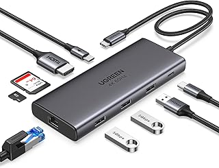 UGREEN Revodok Pro 109 USB C Hub 9 в 1 10 Гбит/с USB C 3.2 и USBA 3.2 4K HDMI, Power Delivery 100 Вт, устройство чтения SD/TF карт, гигабитный Ethernet для MacBook Pro/Air, iPhone 16, 15 Pro/Max, Thinkpad и других устройств.