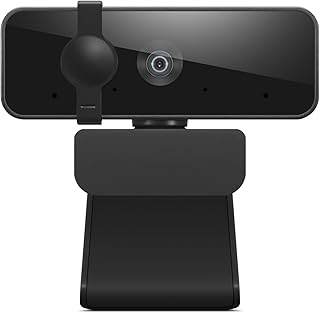Веб-камера Lenovo HD 1080p (300 FHD) — черная, с широкоугольным объективом 95°, вращением на 360°, двумя микрофонами и защитной шторкой.