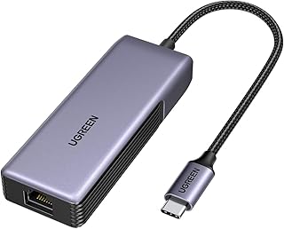Адаптер UGREEN USB C — Ethernet 5 Гбит/с, Ethernet-адаптер для ноутбука, алюминиевый корпус с системой охлаждения, Type C (совместим с Thunderbolt 5/4/3) — RJ45 для подключения к сети LAN и интернету, совместим с MacBook Air/Pro, XPS