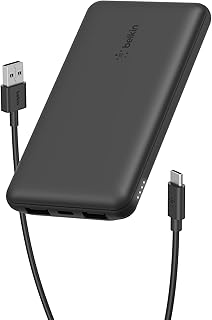 Портативное зарядное устройство Belkin, внешний аккумулятор USB-C 10000 мАч с двумя портами USB-A, мощностью 15 Вт, с кабелем Type-C — Type-A для iPhone 16, 16 Plus, 16e, Samsung Galaxy S25, Nintendo Switch 2 и других устройств — черный.