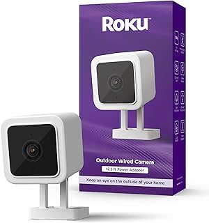Уличная камера Roku для домашней безопасности — проводная камера видеонаблюдения с защитой от атмосферных воздействий IP65, ночным видением HD 1080p, совместимостью с Alexa и Google, обнаружением движения и звука — 90-дневная подписка включена.