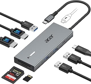 Док-станция Acer USB-C для двух мониторов с 2 HDMI, 9-в-1 док-станция для ноутбука с 4K HDMI, USB A и C 3.0, SD/Micro SD, зарядкой PD 100 Вт, совместимая с Acer/Dell XPS/HP/Mac/Surface и др.