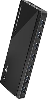 USB-хаб TP-Link с питанием от сети 3.0, 7 портами USB 3.0 для передачи данных и 2 портами USB для интеллектуальной зарядки. Совместим с операционными системами Windows, Mac, Chrome и Linux, имеет кнопку включения/выключения и адаптер питания 12 В/4 А (UH720).
