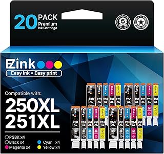 Сменные картриджи E-Z Ink для принтеров Canon 250 251 XL PGI-250XL CLI-251XL, совместимые с принтерами Pixma MX922 MX920 MG5520 MG7520 IX6820 IP8720 MG6620 MG6320 MG7120 (20 шт.)