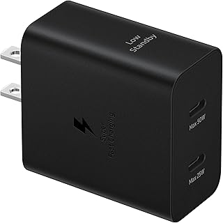 Настенное зарядное устройство SAMSUNG Duo мощностью 50 Вт, 2 порта, кабель в комплекте, сверхбыстрая зарядка 2.0 для телефонов Galaxy, планшетов и устройств с разъемом USB Type-C, низкое энергопотребление в режиме ожидания, EP-T5020XBEGUS, черный.