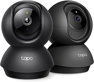Камера видеонаблюдения Tapo TP-Link 2K с поворотным механизмом, функцией видеонаблюдения, обнаружения движения и слежения, двусторонней аудиосвязью, облачным и SD-хранилищем, совместимостью с Alexa и Google Home, черная, C211 (2 шт.)
