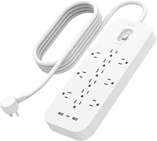 Сетевой фильтр Belkin с 12 розетками переменного тока, 2 портами USB-A и 1 портом USB-C, кабелем длиной 1,8 м, сертифицирован UL, с защитой от перегрузки и перенапряжения + выключатель - защита 3480 Джоулей