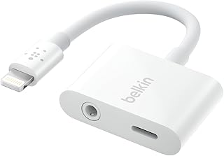 Аудиокабель Belkin RockStar Lightning — 3,5 мм + разветвитель для зарядки и подключения наушников, адаптер 2-в-1 для iPhone — совместим с iPhone 14, 13, 12, 11, X и другими моделями — белый.