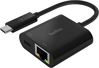Кабель-адаптер Belkin 60 Вт USB-C — Ethernet + зарядное устройство с гигабитным портом Ethernet для высокоскоростного доступа в сеть — совместим с устройствами USB-C, включая MacBook Air, MacBook Pro и ноутбуки Windows — черный.