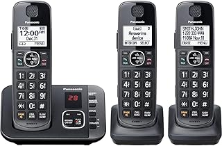 Беспроводная телефонная система Panasonic DECT 6.0 с возможностью расширения, автоответчиком и блокировкой вызовов — 3 трубки — KX-TGE633M (металлический черный)