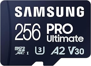 Карта памяти Samsung PRO Ultimate microSD + адаптер, 256 ГБ microSDXC, до 200 МБ/с, 4K UHD, UHS-I, Class 10, U3, V30, A2 для экшн-камер GoPRO, дронов DJI, игр, телефонов, планшетов, MB-MY256SA/AM