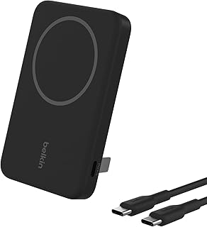 Портативное зарядное устройство Belkin, беспроводной внешний аккумулятор 15 Вт 5000 мАч с поддержкой Qi2, зарядное устройство MagSafe + встроенная выдвижная подставка - совместимо с iPhone 16, 15, 14, Plus, Pro, Pro Max и другими моделями - черный