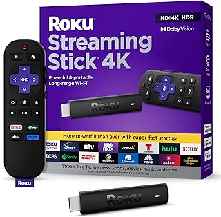 Roku Streaming Stick 4K - HDR и Dolby Vision. Устройство для потоковой передачи Roku для телевизора с голосовым пультом и Wi-Fi дальнего действия - бесплатное и прямое телевидение.