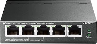 TP-Link TL-SF1005P | 5-портовый коммутатор Fast Ethernet PoE | 4 порта PoE+ 10/100 Мбит/с @67 Вт | Настольный | Подключение и использование без установки драйверов | Прочный металлический корпус с экранированными портами | Безвентиляторный | Режимы расширения и приоритета