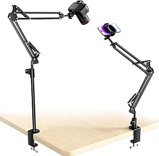 Крепление для камеры UBeesize с регулируемым на 360° кронштейном и держателем для телефона для прямых трансляций в TikTok, фотостудии, создания контента, настольное крепление для зеркальных фотокамер/веб-камер/iPhone/кольцевых ламп/микрофонов.
