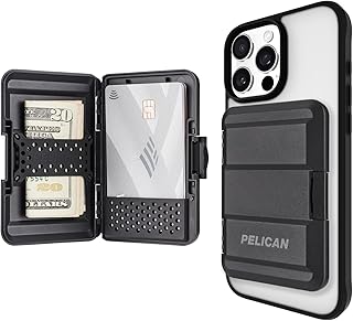 Чехол-кошелек Pelican MagSafe для iPhone — прочный магнитный чехол-кошелек и держатель для телефонных карт, соответствующий военным стандартам (MIL-STD) — съемный и тонкий жесткий чехол для iPhone 16 Pro Max / 15 Pro Max / 14 / 13 / 12 серии — черный