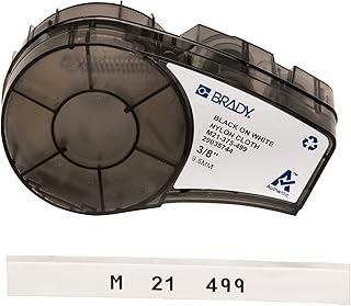 Нейлоновая этикетка Brady Authentic (M21-375-499) многоцелевого назначения для идентификации, маркировки проводов и лабораторной маркировки, черная на белом фоне — для принтеров M210, M210-LAB, M211, BMP21-PLUS и BMP21-LAB, ширина 0,375 дюйма, длина 16 футов.