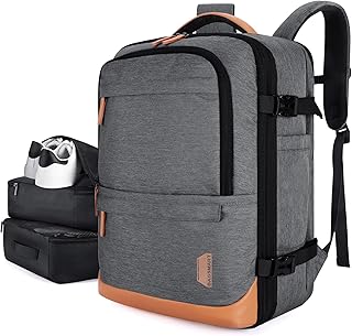 Рюкзак BAGSMART Compression Travel Backpack, расширяемый рюкзак для ручной клади с упаковочными кубиками, водостойкий рюкзак для выходных, вмещает 17-дюймовый ноутбук, дорожный рюкзак с сумкой для обуви, серый.