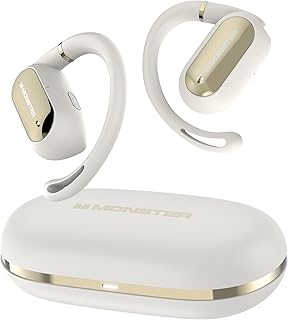 Беспроводная Bluetooth-гарнитура Monster Open Ear AC322, Bluetooth 5.4, 36 часов автономной работы, водонепроницаемость IPX5, четкая связь, эргономичный дизайн, регулируемый угол наклона уха, не выпадает. Белый цвет.