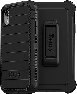 Чехол OtterBox для iPhone XR Defender Series — черный, прочный и долговечный, с защитой портов, включает в себя подставку и зажим для крепления.