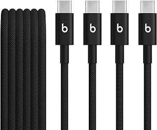Комплект из двух плетеных кабелей Beats USB-C — USB-C для быстрой зарядки, прочных и не запутывающихся, совместимых с устройствами Apple и Android (1,5 м, 5 футов) — Bolt Black