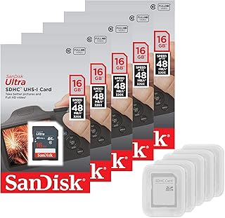 Набор из 5 карт памяти SanDisk Ultra 16GB SD SDHC UHS-I Class 10 со скоростью чтения до 48 МБ/с (320X) SDSDUNB-016G-GN3IN (оптовая партия + 5 упаковок)