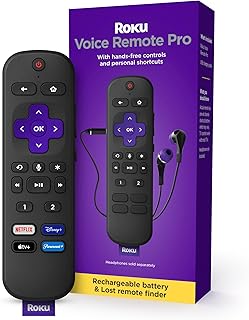 Roku Voice Remote Pro | Перезаряжаемый, с голосовым управлением без помощи рук, режимом для наушников и функцией поиска потерянного устройства - совместим с RokuTV, плеерами и аудиоустройствами.