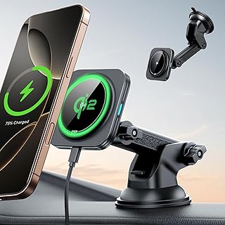 Автомобильное зарядное устройство MagSafe ESR для Qi2 мощностью 15 Вт, сертифицированное по стандарту Qi2, магнитное беспроводное автомобильное зарядное устройство для приборной панели/лобового стекла, автомобильный держатель для телефона для iPhone 16/15/14/13/12, S25, быстрая зарядка, черный.