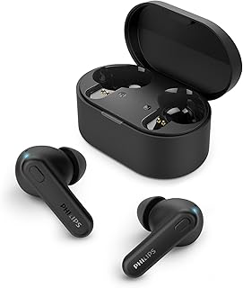 Беспроводные наушники PHILIPS TAT1108, полностью беспроводные наушники, мощные басы благодаря 6-мм драйверу, четкая связь с микрофоном с искусственным интеллектом, 15 часов автономной работы, Bluetooth v5.3, защита от воды и пыли IPX4, эргономичный дизайн для комфорта, черный цвет.