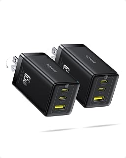 Комплект из двух зарядных устройств Baseus USB C мощностью 65 Вт, компактное складное зарядное устройство PPS с 3 портами USB C для MacBook, iPad Pro, Galaxy S24, iPhone 16/15 и других моделей.