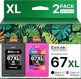 Набор из двух восстановленных картриджей HP Ink 67XL (черный/цветной) для принтеров HP Deskjet 2855e 2800e 2755e 2827e 2700e 2700 2852e 4255e 2734e 4100 4000 Envy 6000 6055e.