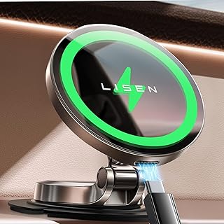 Автомобильное зарядное устройство LISEN MagSafe, магнитное беспроводное зарядное устройство мощностью 15 Вт с быстрой зарядкой [мини и металлический корпус], ультрамагнитный автомобильный держатель для телефона 2025 года выпуска, аксессуары для приборной панели автомобиля для iPhone 17, 16e, Pro Max, 15, 14, 13 дюймов.