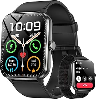 Смарт-часы Blackview 2025 (отвечайте на звонки/совершайте звонки), фитнес-часы для мужчин и женщин с измерением пульса/уровня насыщения крови кислородом/монитором сна/2 ремешками, более 100 спортивных режимов, водонепроницаемость IP68, трекер активности для Android/iPhone