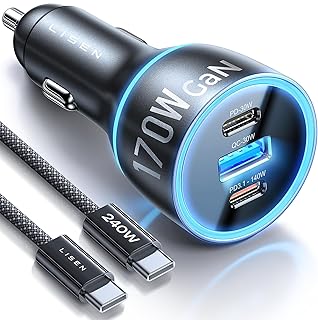 Автомобильное зарядное устройство LISEN 170 Вт USB C для быстрой зарядки iPhone 16 Pro Max GaN PD3.1 140 Вт + PD30 Вт, адаптер для прикуривателя, сверхбыстрое автомобильное зарядное устройство Type C для ноутбука Samsung Galaxy S25 Ultra MacBook Pro iPad Drone