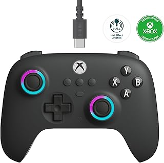 Проводной контроллер 8Bitdo Ultimate C для Xbox с джойстиками и триггерами на основе эффекта Холла, RGB-подсветкой Fire Ring, совместим с Xbox Series X|S, Xbox One, Windows 10/11 — официально лицензированный продукт (темно-серый).