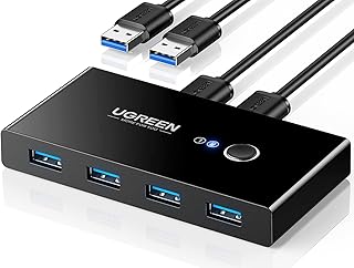 USB-переключатель UGREEN USB 3.0 для двух компьютеров, позволяющий использовать 4 USB-порта одновременно. USB-переключатель для ПК, ноутбука, клавиатуры, мыши, принтера и сканера. Адаптер с одной кнопкой и 2 кабелями USB 3.0.