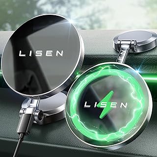 Автомобильное зарядное устройство LISEN MagSafe для приборной панели, вращающееся на 360°, для iPhone 16 Pro Max, ультрамагнитное беспроводное автомобильное зарядное устройство для iPhone 15 14 Pro Max, черное.
