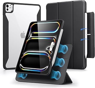 Чехол ESR для iPad Pro 11 дюймов (M4) 2024 года выпуска, 5-го поколения, съемный магнитный чехол с держателем для стилуса, вертикальная подставка, полная поддержка Pencil Pro и Pencil (USB-C), серия Rebound 360, черный.