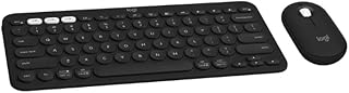 Беспроводная клавиатура и мышь Logitech Slim Bluetooth Combo, тихие и портативные, настраиваемые, Bluetooth, поддержка Windows, macOS, iPadOS, Chrome — черные.