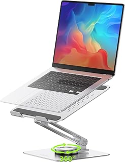 Подставка для ноутбука Acer для стола — с поворотным основанием на 360 градусов, вращающаяся подставка для ноутбука на стол, регулируемая подставка для компьютера, эргономичная складная подставка, портативная подставка для MacBook Pro Air (10-16 дюймов) — серебристая