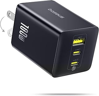 Зарядное устройство Baseus 100 Вт USB C, компактное складное сетевое зарядное устройство PPS с 3 портами, адаптер питания для быстрой зарядки MacBook Pro/Air, iPad, iPhone 16/15, Galaxy S24, Steam Deck и других устройств.