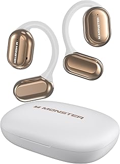 Беспроводные наушники Monster Open Free AC100 с открытым ухом и Bluetooth 5.3, с заушными креплениями, обеспечивают объемный стереозвук благодаря большому 16-мм динамику, четкие звонки, 30 часов воспроизведения, идеально подходят для тренировок, белые.