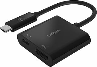 Адаптер Belkin USB C — HDMI + порт зарядки USB-C для зарядки во время работы дисплея, поддерживает видео 4K UHD, обеспечивает сквозную передачу мощности до 60 Вт для подключенных устройств, совместим с MacBook, iPad и Windows.