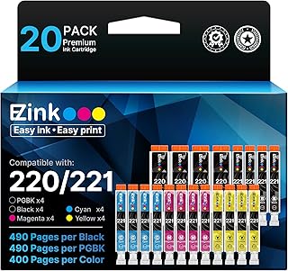 Сменные чернильные картриджи E-Z Ink для принтеров Canon PGI220, CLI221, совместимые с принтерами MX870, MX860, MP620, MP560, MP980 (4 больших черных, 4 голубых, 4 пурпурных, 4 желтых, 4 маленьких черных), упаковка из 20 штук.