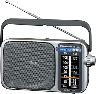 Портативное AM/FM-радио Panasonic, аналоговое радио с питанием от батареек, от сети переменного тока, серебристое (RF-2400D)